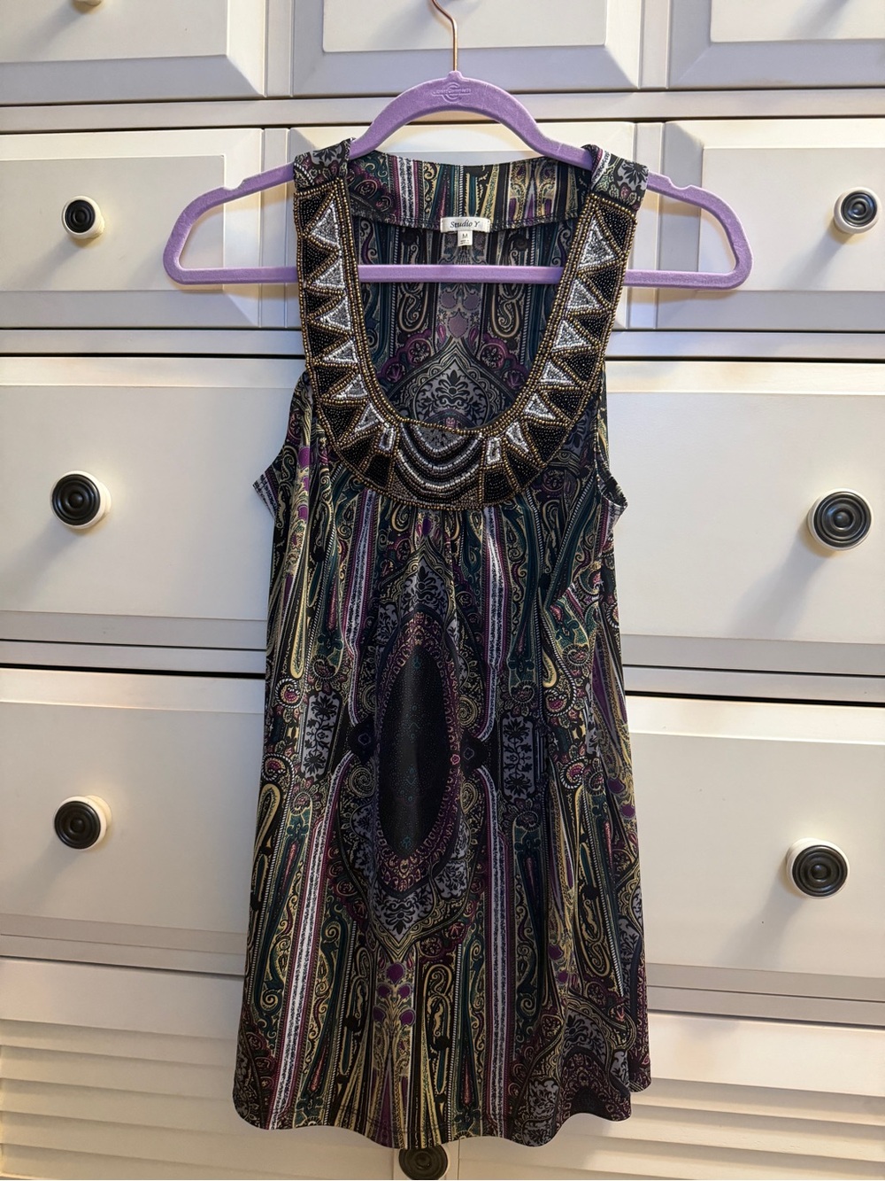 Studio Y Paisley Beaded Sleeveless Tunic Top | Size Medium